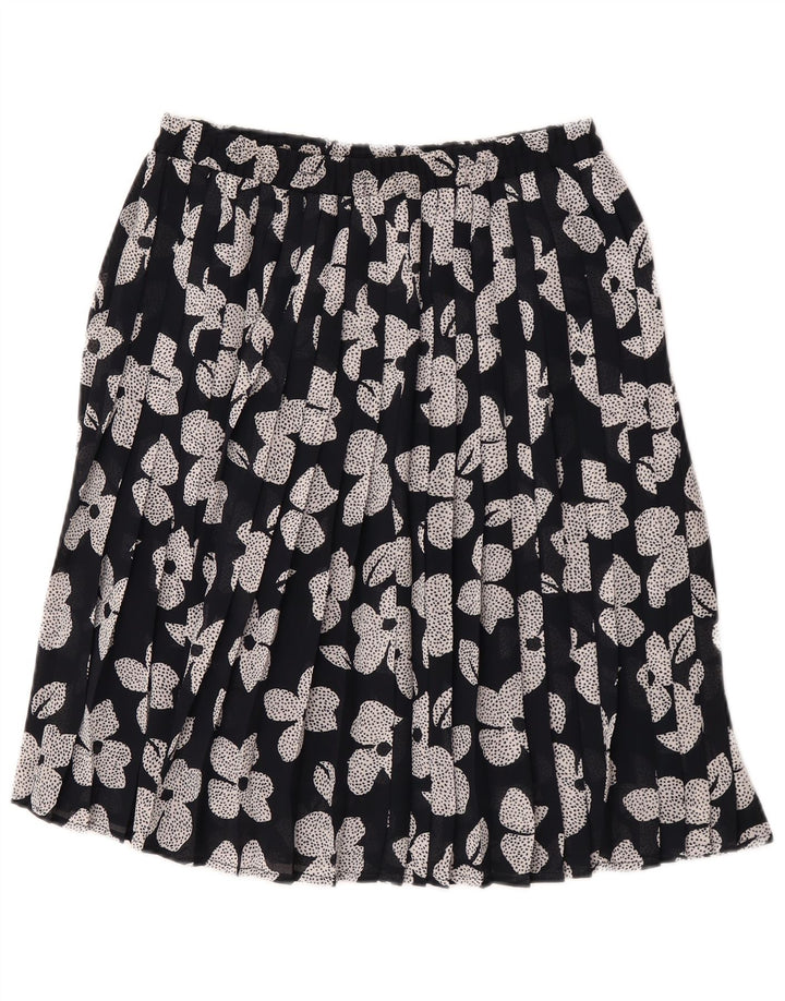 Saia plissada feminina vintage W30 médio preto floral