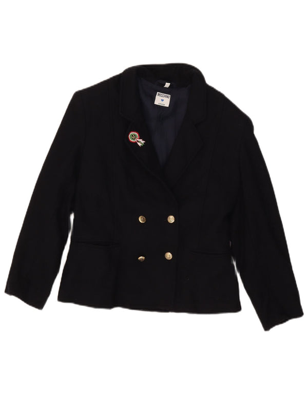 Moschino Jaqueta blazer feminina com peito duplo de 7 a 8 anos de lã azul marinho
