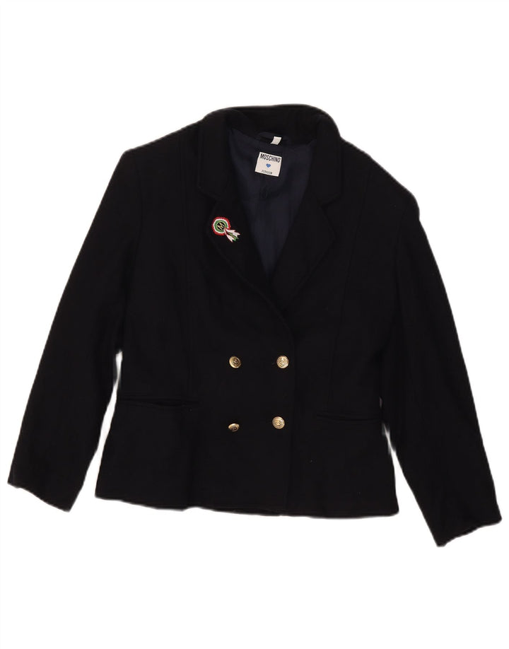 Moschino Jaqueta blazer feminina com peito duplo de 7 a 8 anos de lã azul marinho