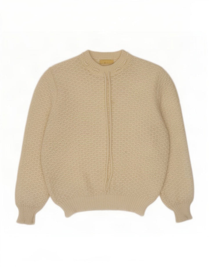 Suéter feminino vintage com gola redonda UK 14 bege médio