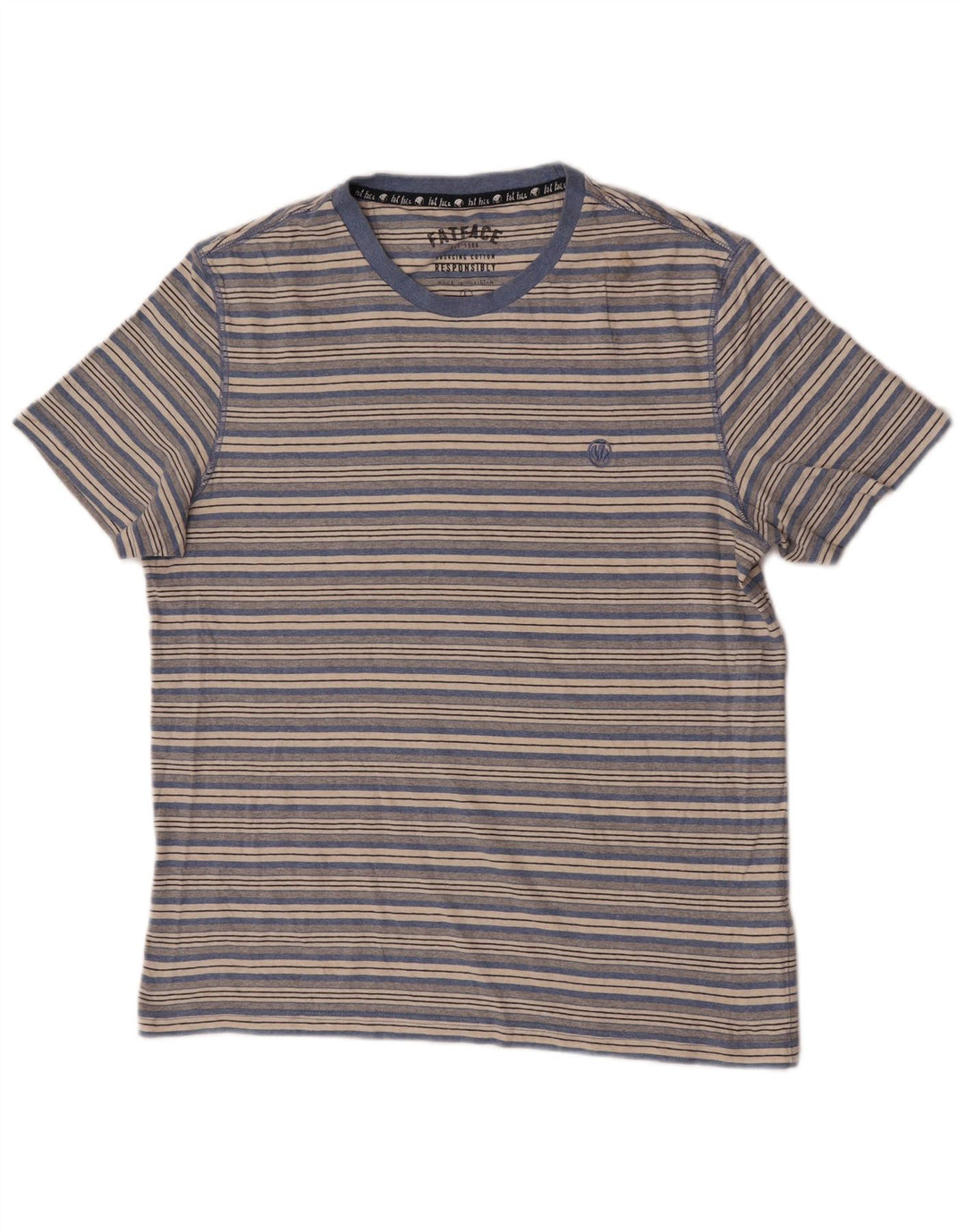 Camiseta masculina Fat Face Top grande algodão listrado azul