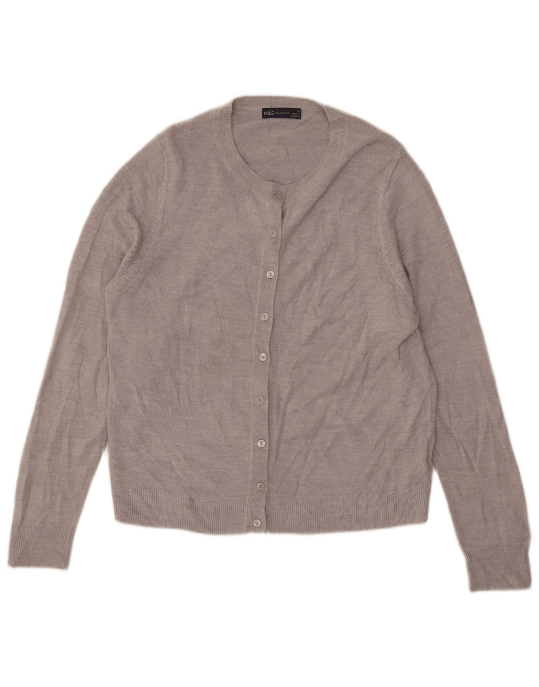 Suéter cardigã feminino Marks & Spencer Reino Unido 14 grande cinza acrílico
