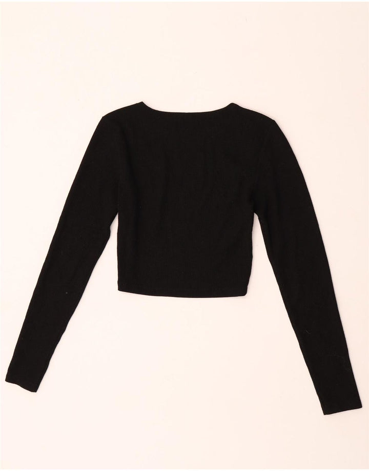 Zara Crop Top Feminino Manga Longa UK 12 Poliéster Preto Médio