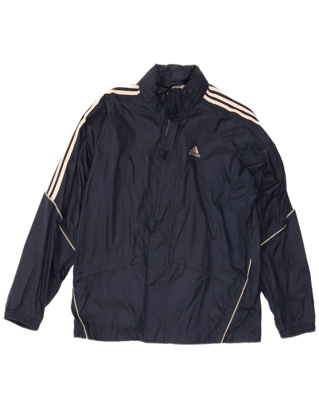 Jaqueta de chuva masculina Adidas com capuz UK 36 pequena azul marinho poliamida