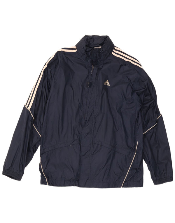 Jaqueta de chuva masculina Adidas com capuz UK 36 pequena azul marinho poliamida