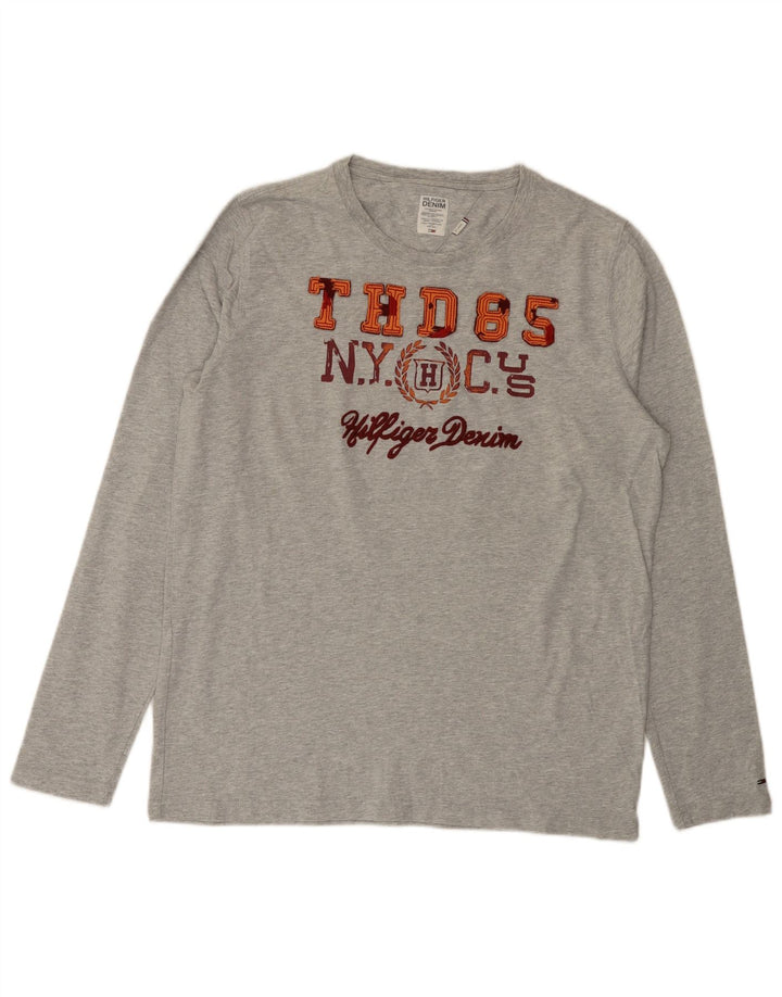 Tommy Hilfiger Camiseta masculina gráfica manga comprida 2XL algodão cinza