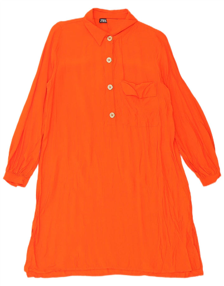 Pulôver feminino Zara vestido camisa Reino Unido 10 pequeno laranja viscose