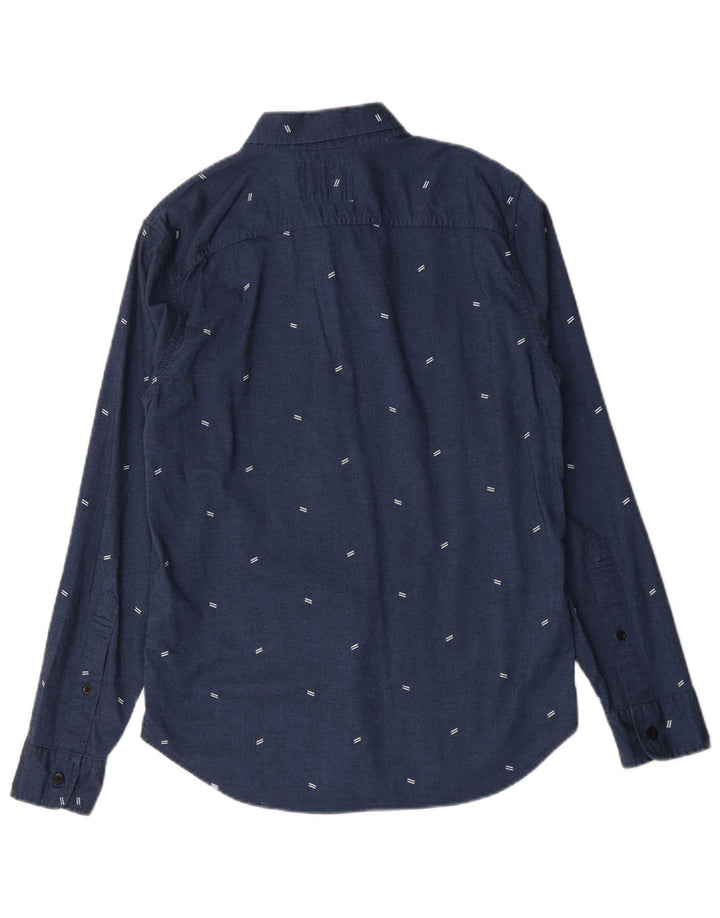 Camisa masculina Hollister pequena algodão manchado azul marinho