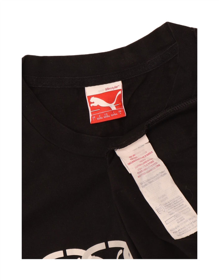Puma Mens Graphic T-Shirt Top Grande Algodão Preto