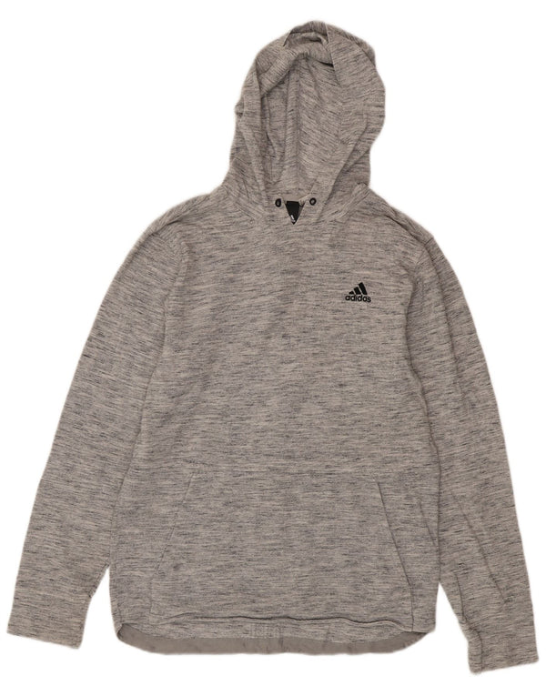 Top masculino com capuz Adidas manga comprida pequeno cinza manchado
