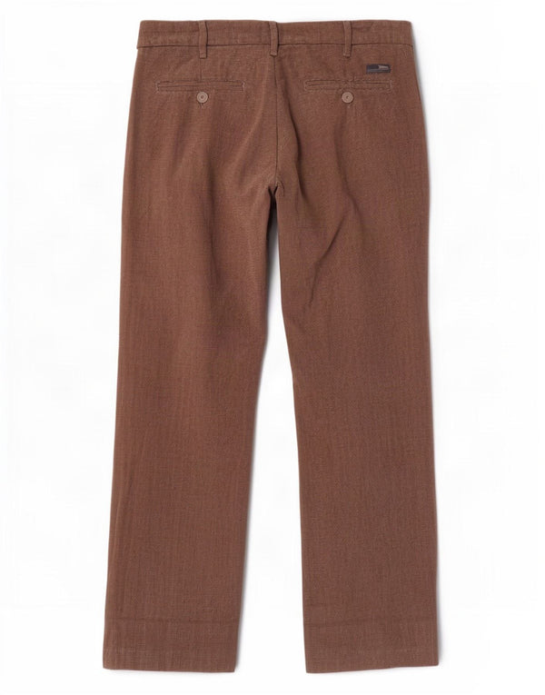 Calça chino reta masculina Marlboro Classics W34 L30 algodão manchado marrom