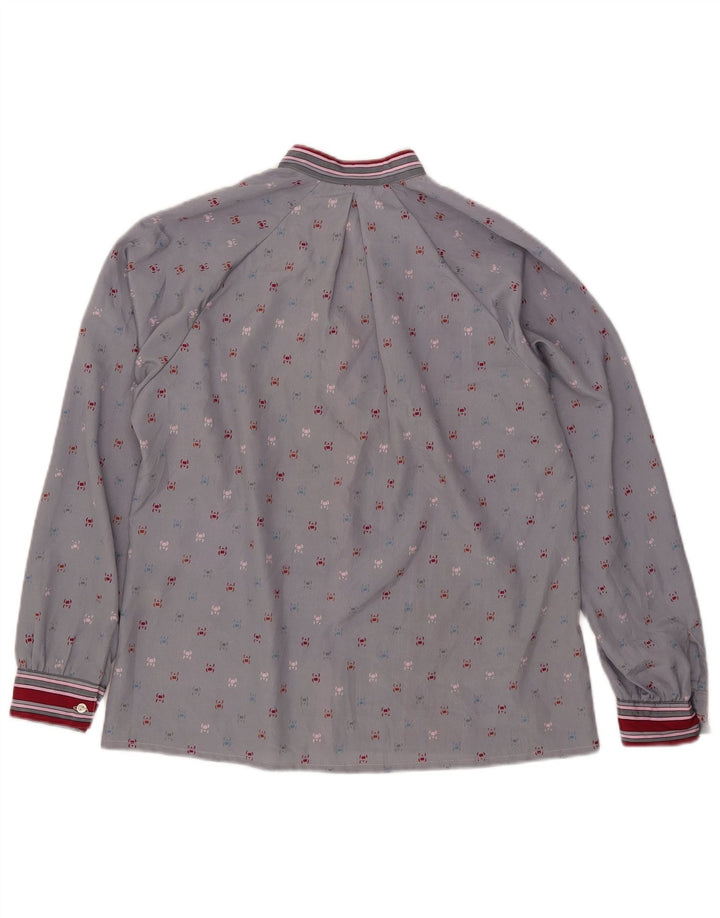 Blusa feminina vintage de manga comprida UK 16 poliéster listrado cinza grande