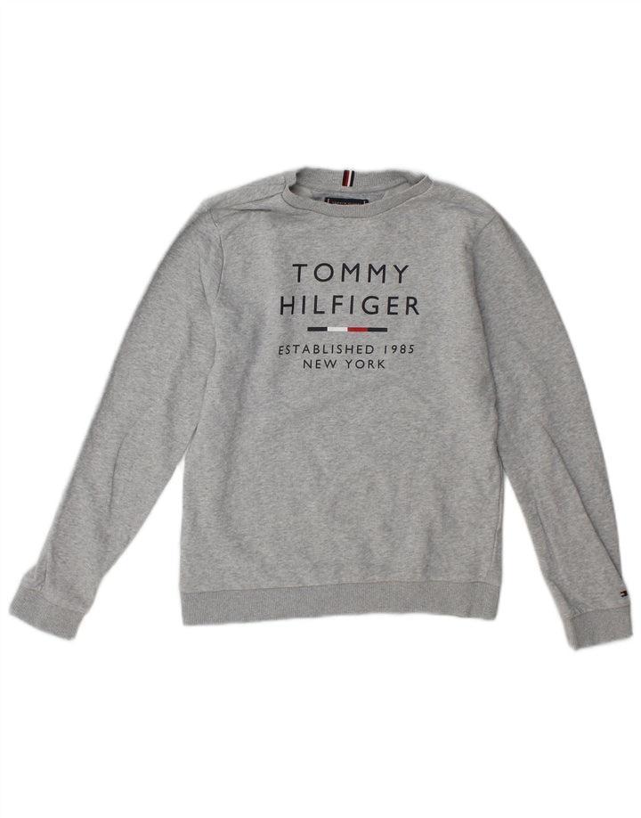 Tommy Hilfiger Meninos moletom gráfico jumper 12-13 anos cinza manchado