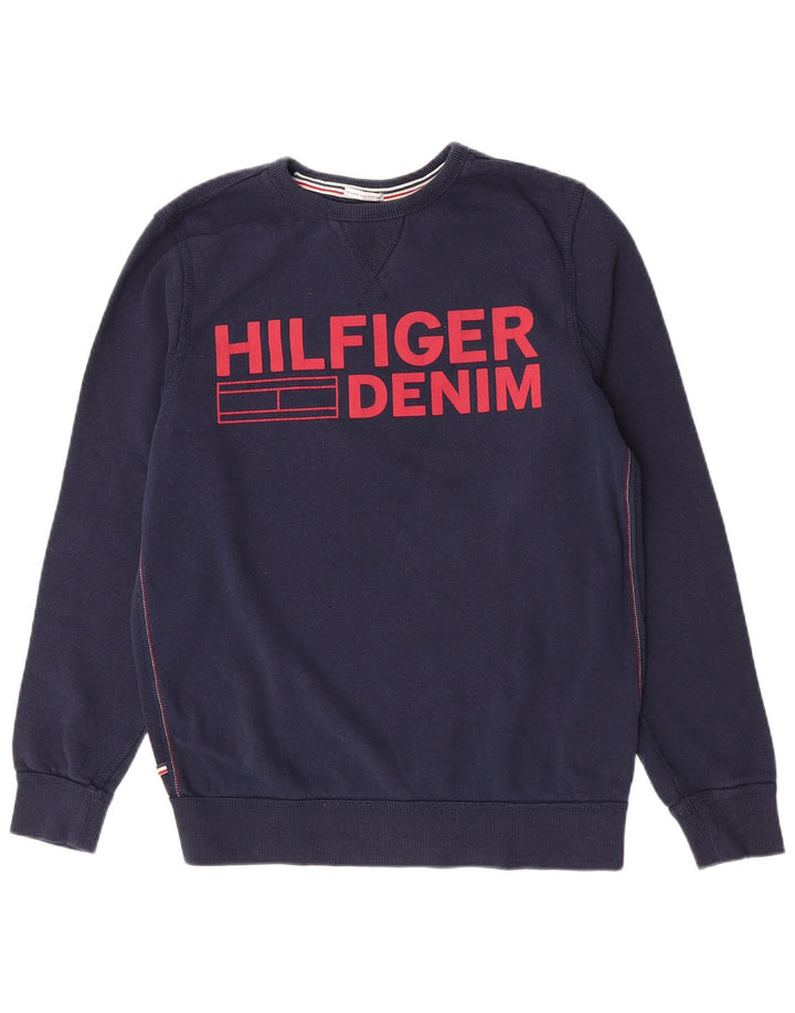 Tommy Hilfiger moletom gráfico masculino jumper médio azul marinho algodão