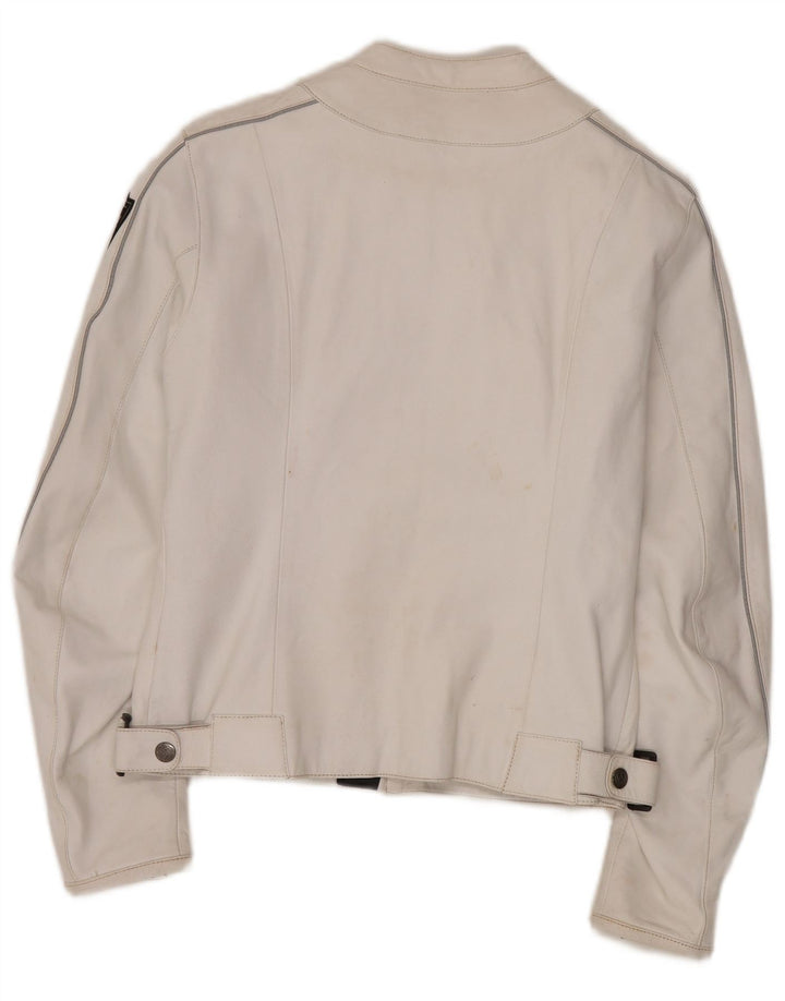 Jaqueta feminina de couro para motociclista Arlen Ness Reino Unido 18 XL em couro branco