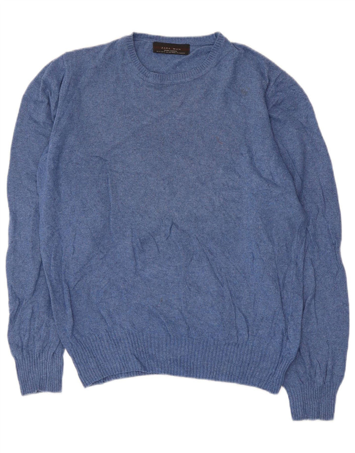 Zara Suéter masculino com gola redonda, azul médio