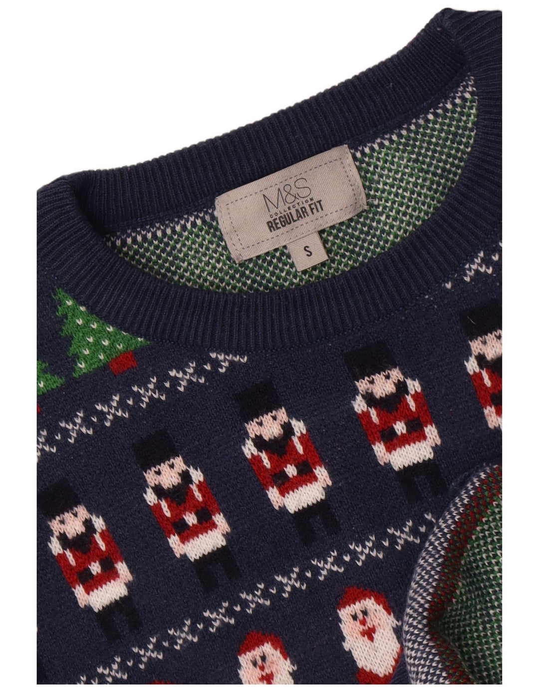 Suéter masculino Marks & Spencer com gola redonda, pequeno azul geométrico
