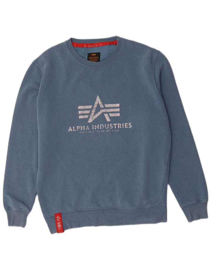 Alpha Industries Suéter gráfico masculino de algodão azul médio
