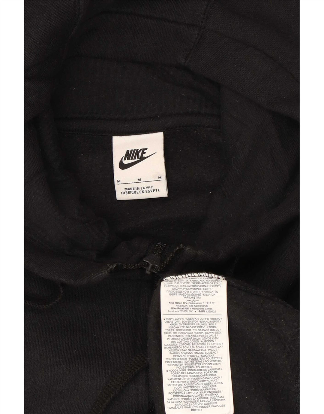 Suéter Nike masculino com capuz e zíper médio preto algodão