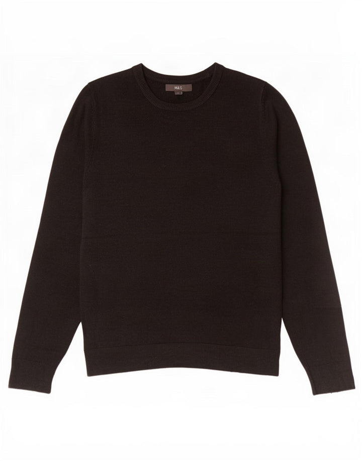 Suéter masculino Marks & Spencer com gola canoa, acrílico preto médio