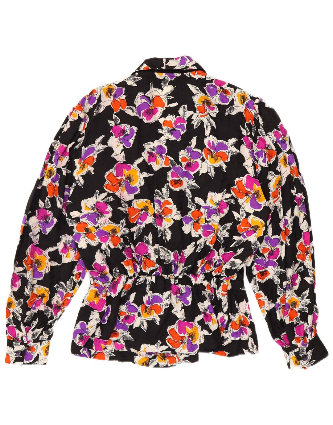 Blusa feminina vintage UK 12 média floral multicolorida