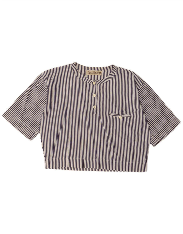 Blusa cropped feminina VINTAGE Reino Unido 14 grande risca de giz azul marinho