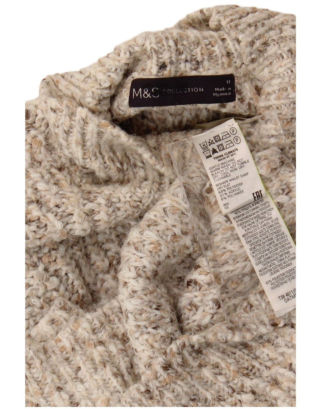 Suéter feminino Marks & Spencer com gola tartaruga Reino Unido 14 médio bege