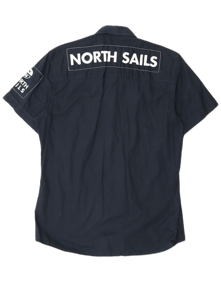 Camisa masculina estampada de manga curta North Sails algodão azul marinho médio