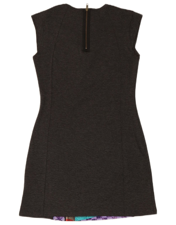DESIGUAL Vestido feminino sem mangas com bainha UK 14 patchwork cinza médio