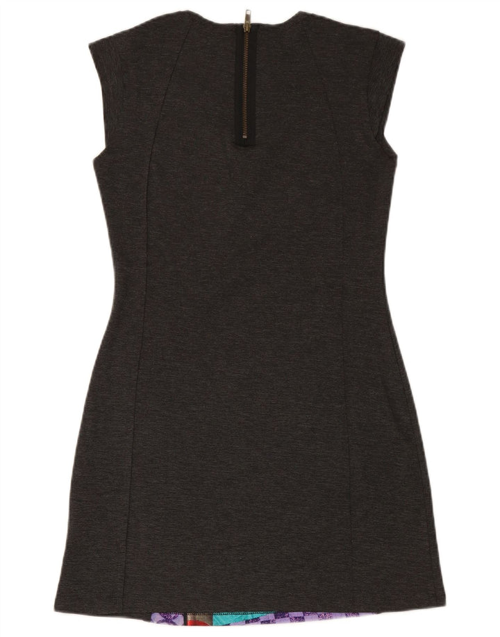 DESIGUAL Vestido feminino sem mangas com bainha UK 14 patchwork cinza médio