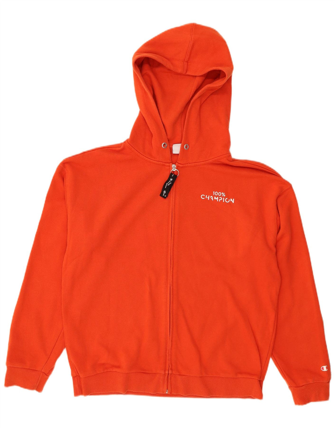 CHAMPION Suéter feminino com capuz e zíper gráfico UK 18 XL laranja bloco colorido