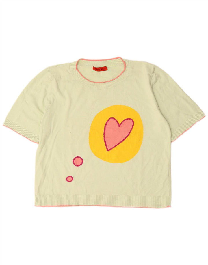 Blusa feminina de malha gráfica Max & Co. Reino Unido 16 grande verde