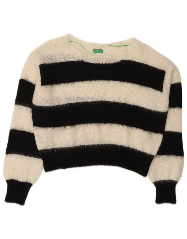 Suéter feminino Benetton com gola canoa UK 16 listrado grande multicolorido