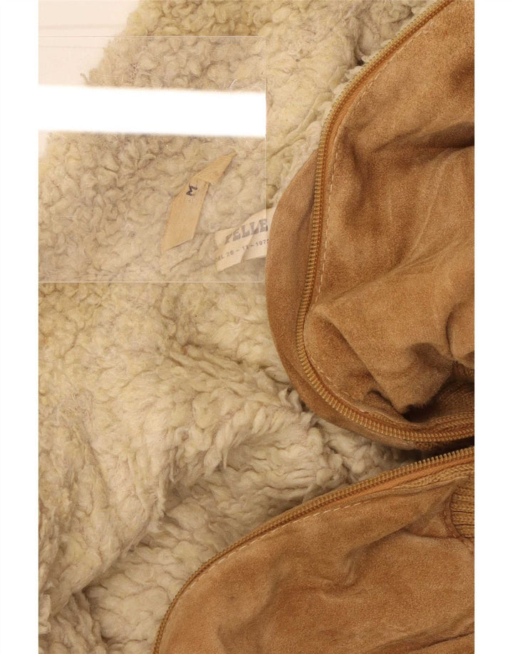 Jaqueta masculina vintage de camurça sherpa Reino Unido 38 couro bege médio