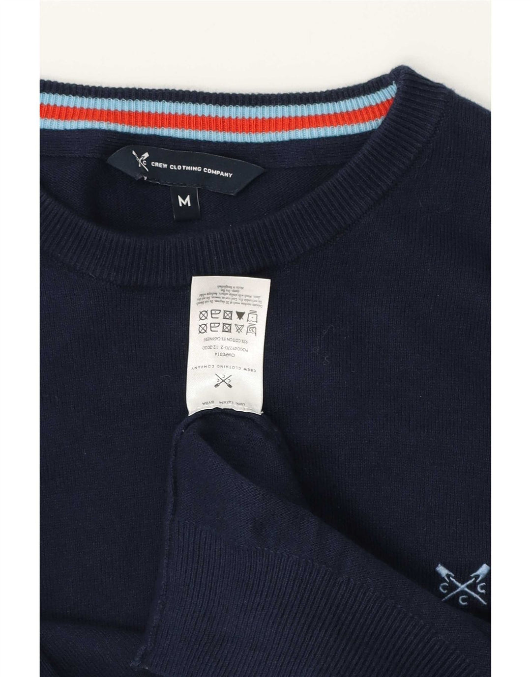 Crew Clothing Suéter masculino com gola redonda, algodão azul marinho médio