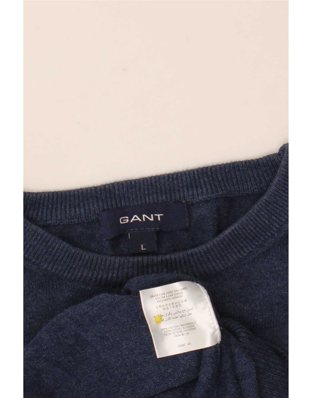 Suéter masculino Gant com gola redonda, grande algodão azul marinho