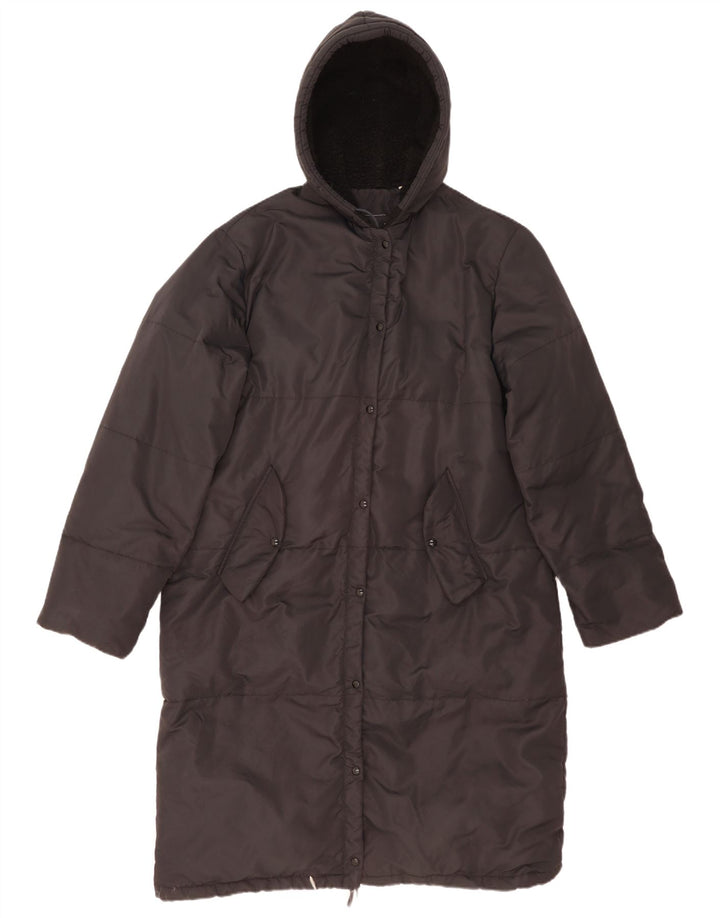 Casaco acolchoado com capuz feminino vintage IT 46 grande poliamida preta