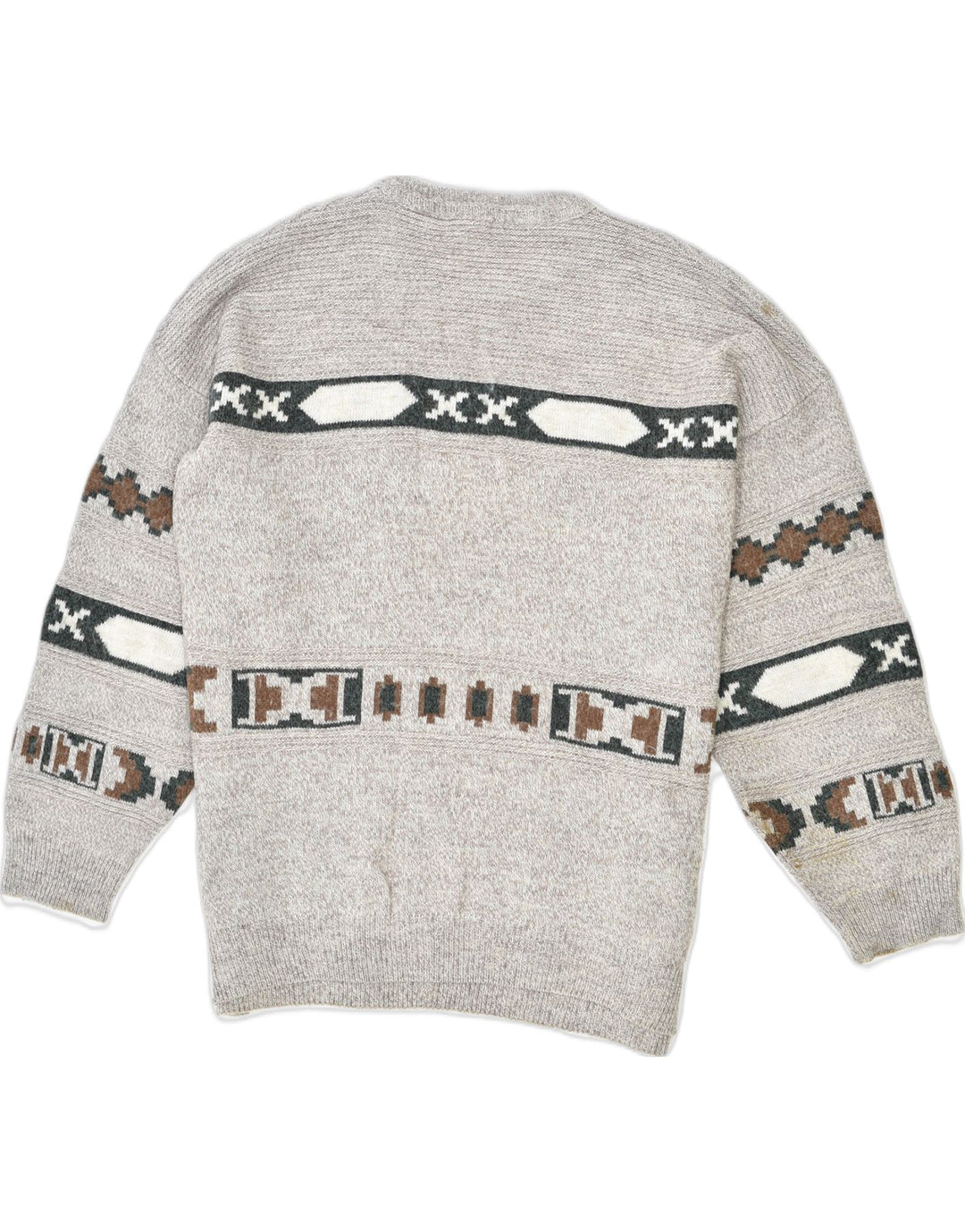 VINTAGE Mens Crew Neck Jumper Sweater XL Grey Fair Isle Wool Vintage Vintage and Second-Hand Vintage from Messina Hembry 