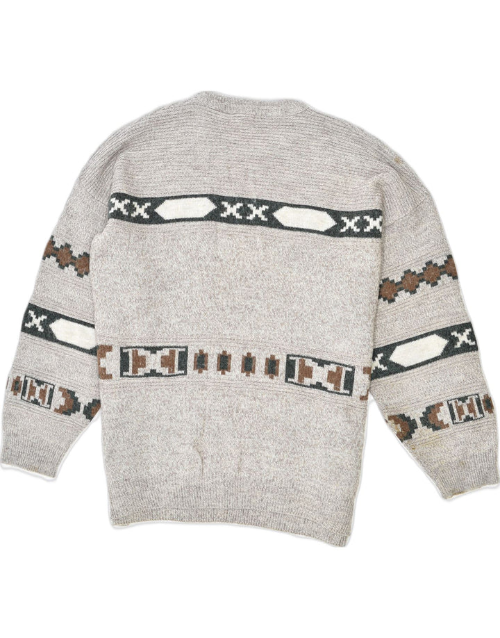 VINTAGE Mens Crew Neck Jumper Sweater XL Grey Fair Isle Wool Vintage Vintage and Second-Hand Vintage from Messina Hembry 