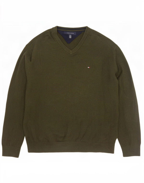 Suéter masculino Tommy Hilfiger com decote em V XL algodão cáqui