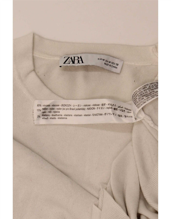 Suéter feminino Zara com gola redonda, Reino Unido 12, viscose branca média