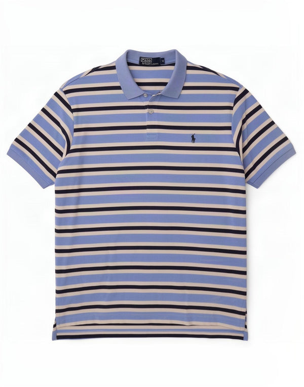 Camisa polo masculina Polo Ralph Lauren de algodão listrado azul médio