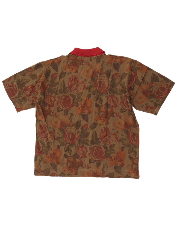 Pulôver masculino vintage de manga curta XL cáqui floral