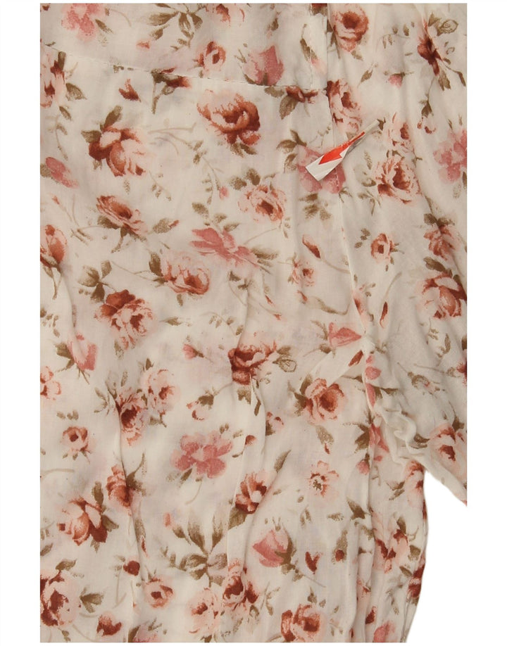 Zara blusa feminina manga 3/4 top UK 14 médio branco floral