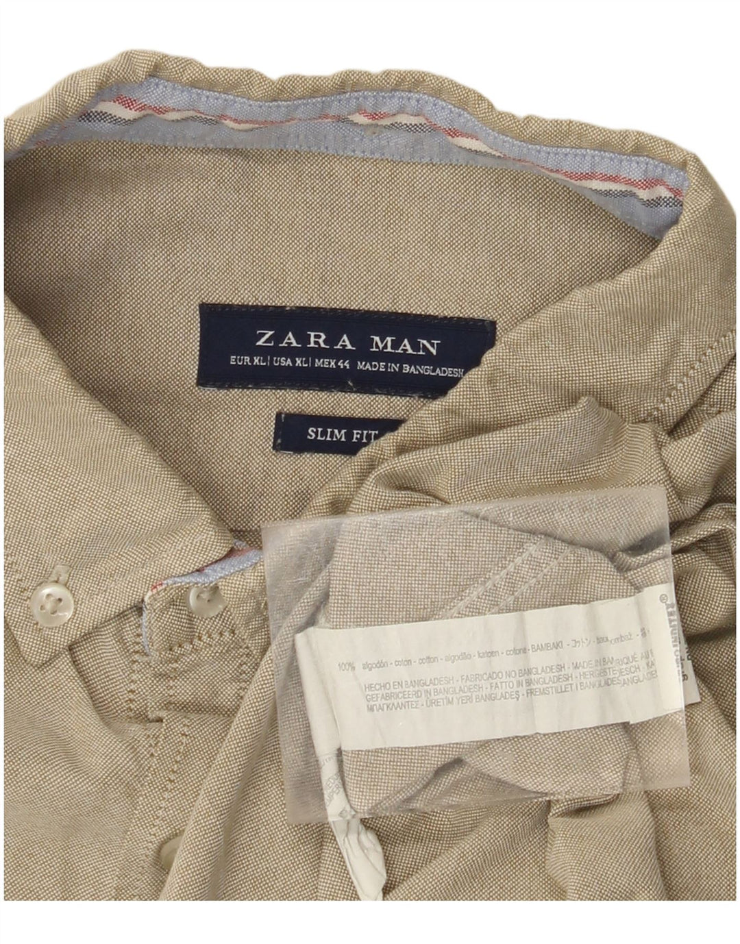 Camisa masculina ZARA Slim Fit XL algodão cáqui