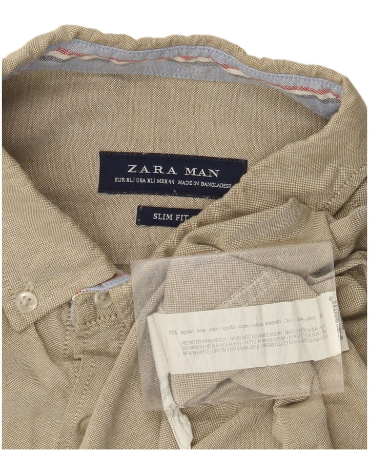 Camisa masculina ZARA Slim Fit XL algodão cáqui