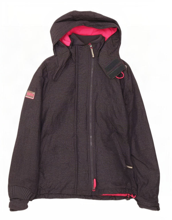 Jaqueta corta-vento feminina Superdry com capuz e blusão UK 16 grande cinza