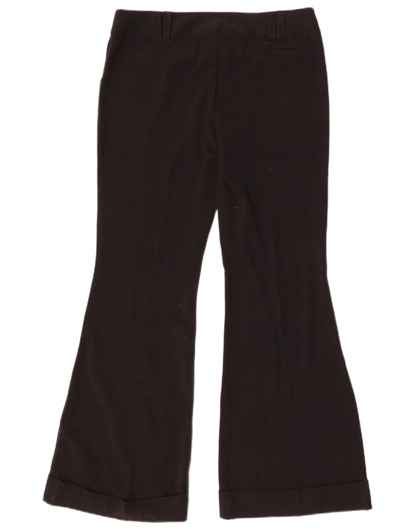 Calça feminina casual flare Topshop Reino Unido 12 médio W32 L33 poliéster preto