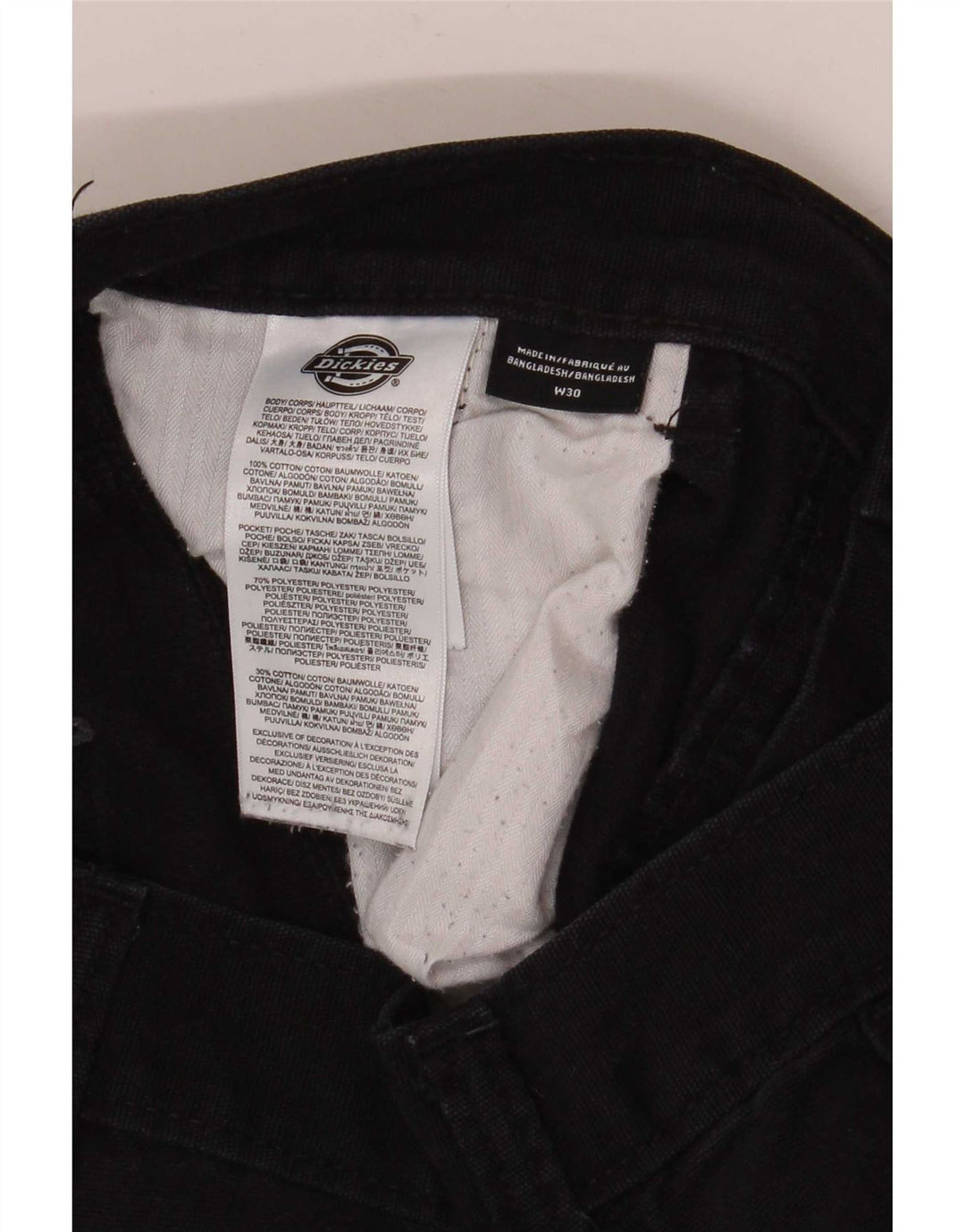 Calças cargo retas masculinas Dickies W30 L32 algodão preto