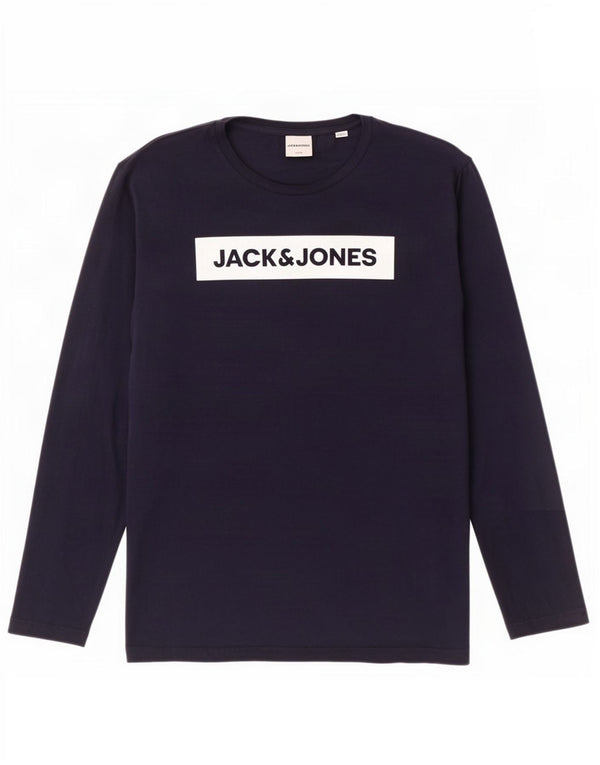 Jack & Jones Camiseta masculina gráfica de manga comprida XL azul marinho algodão